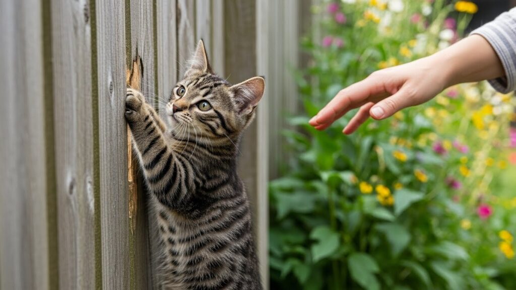 Janela de apartamento com rede de proteção instalada, impedindo a passagem de um gato que está no parapeito.