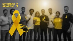 Laço amarelo, símbolo mundial da campanha de prevenção ao suicídio, sobre um fundo neutro, representando a conscientização sobre saúde mental.
