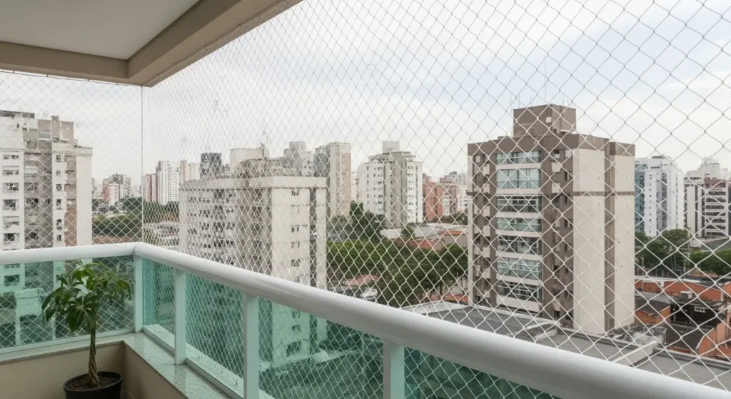 Sacada com rede instalada com vista para o bairro Casa Verde