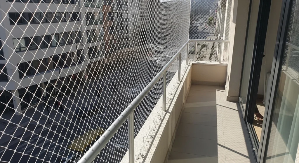 Sacada de apartamento na Avenida Ipiranga, República, com rede de proteção cristal.