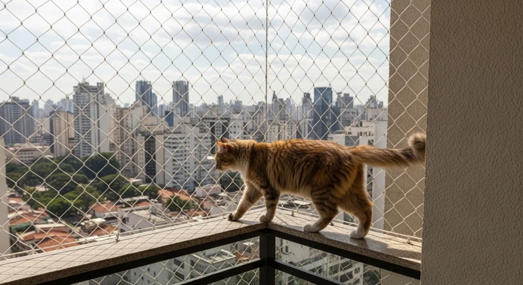 Fechamento de quintal com rede de proteção para criar um gatil seguro para gatos.