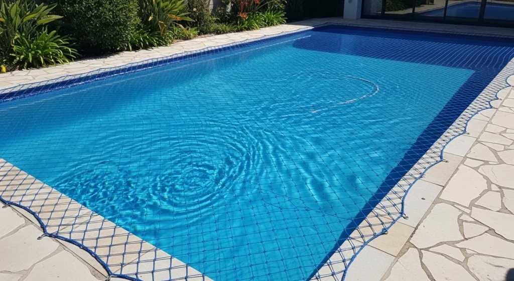 Rede de proteção para piscina instalada em casa no Pacaembu.