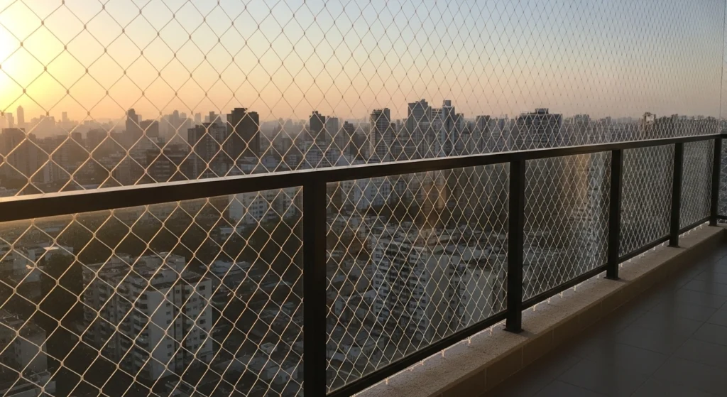 Criança brincando em segurança em apartamento em Higienópolis, protegido pela Brasil Redes.