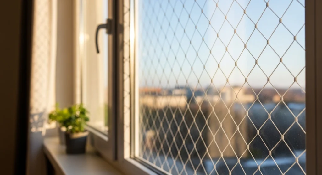 Janela de apartamento na República com rede de proteção para crianças instalada pela Brasil Redes.