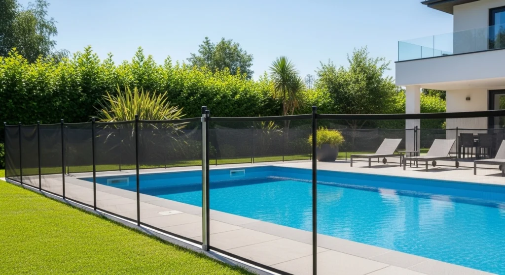 Piscina de casa em condomínio de Alphaville com proteção de segurança instalada pela Brasil Redes.
