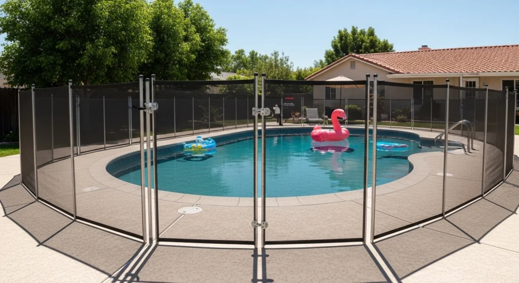 Piscina de casa em condomínio de Barueri protegida com rede de segurança da Brasil Redes.