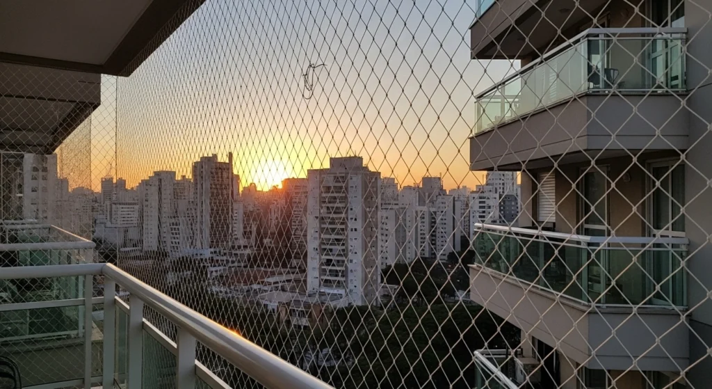 Rede de proteção em varanda gourmet envidraçada na Alameda Grajaú, Alphaville Barueri.