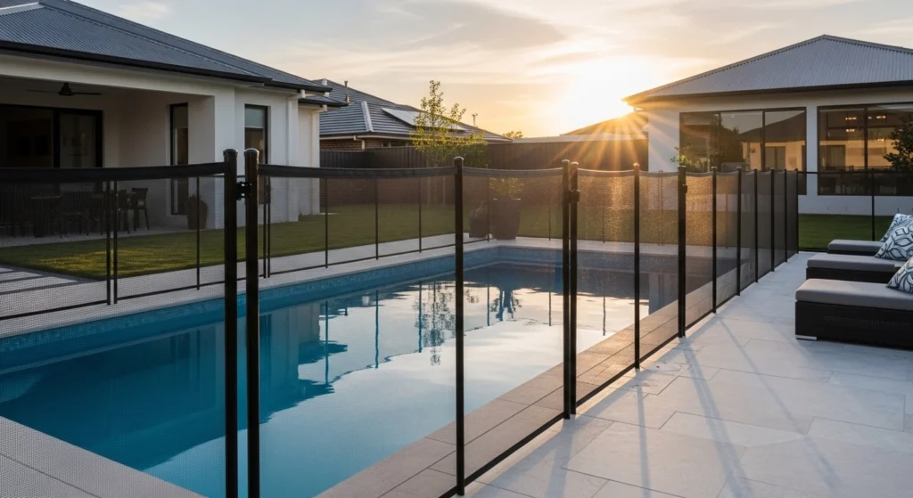 Piscina de residência em Cotia protegida com rede de segurança da Brasil Redes.