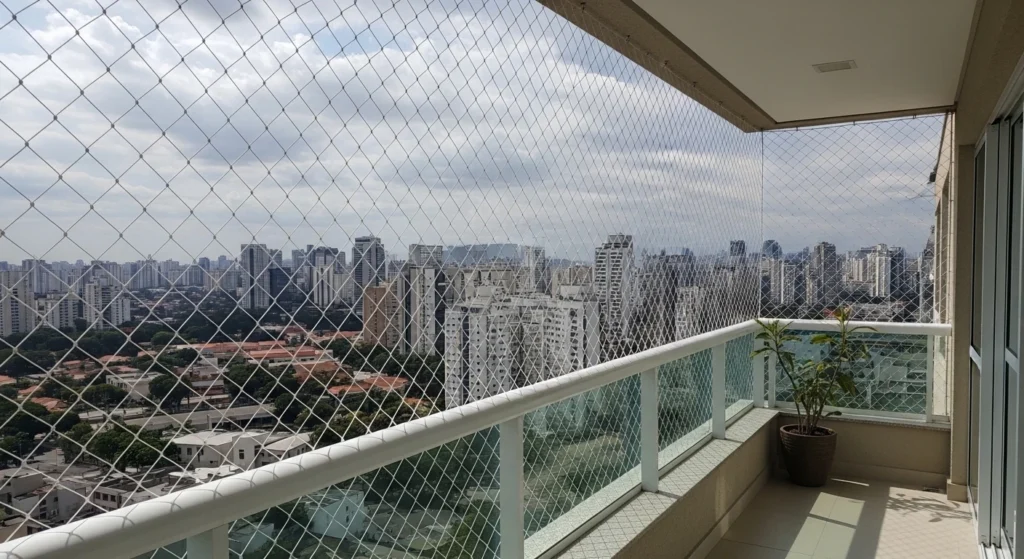 rede de proteção instalada em sacada de apartamento no Campolim em Sorocaba