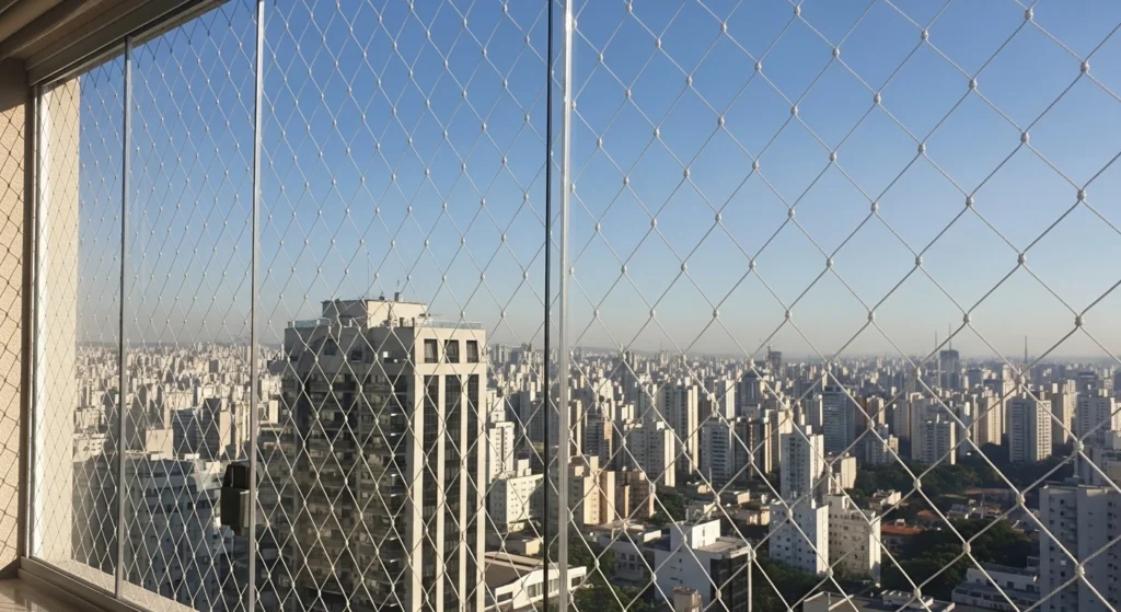 rede de proteção instalada em janela basculante em São José dos Campos