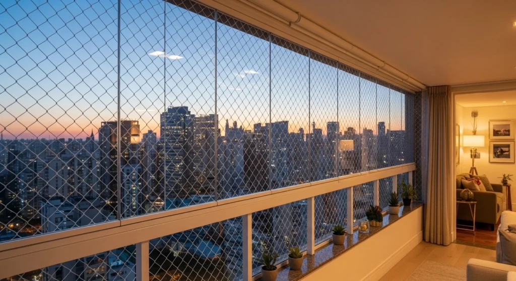rede de proteção cristal em sacada ampla de apartamento em Sorocaba